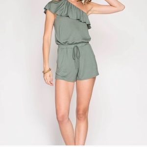 She & Sky one shoulder romper With drawstring
